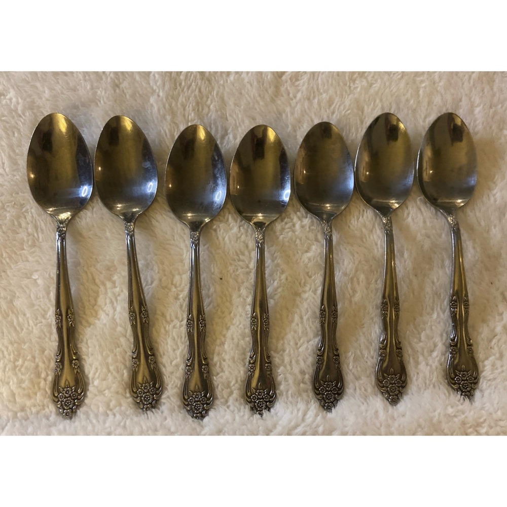 Dream Rose Lot of 7 Stainless Teaspoons 10 Roses China 6" Rogers Stanley Roberts